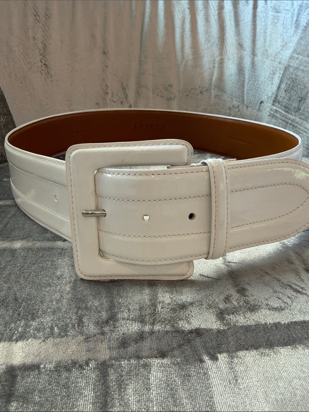 Ralph Lauren White Patent Wide Belt with Square Buckle
